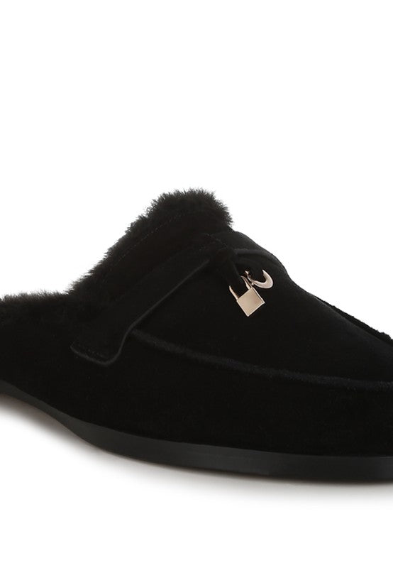 Bosnia Suede & Faux Fur Slip On Mules - Tigbul's Variety Fashion Shop