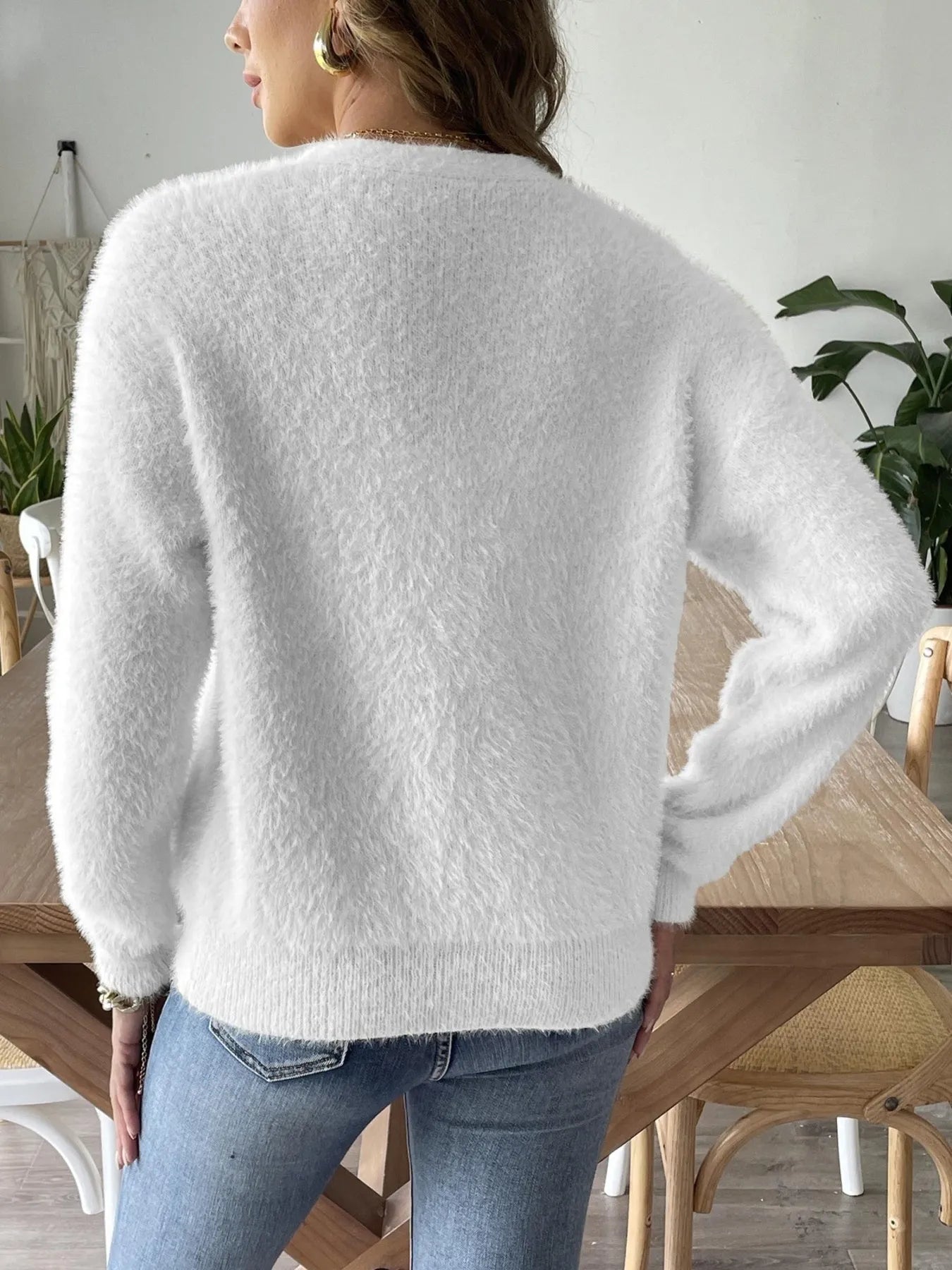 Fuzzy Button-Front Cardigan - Tigbul's Variety Fashion Shop