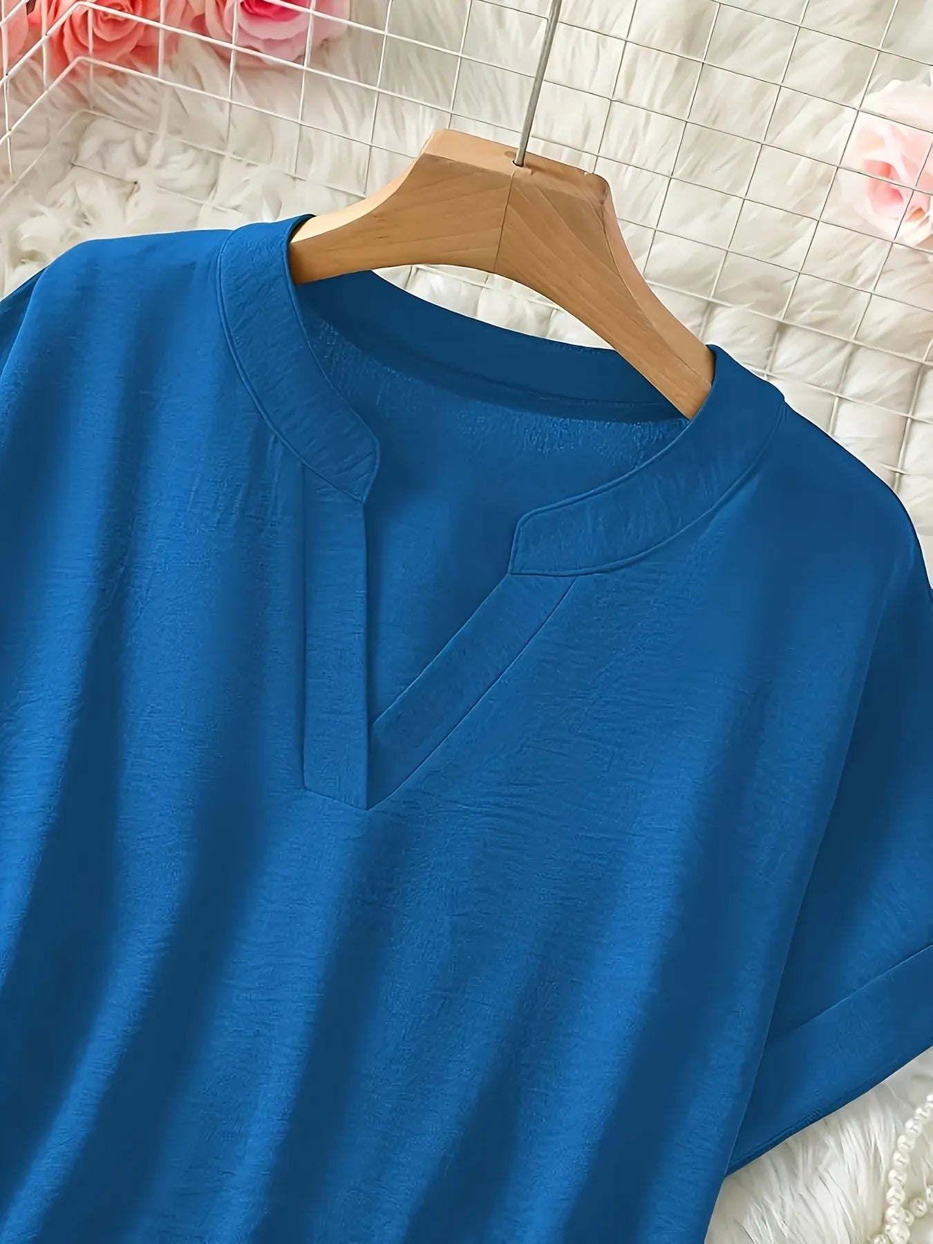 Casual Notched Short Sleeve Blouse - Tigbul's Variety Fashion Shop