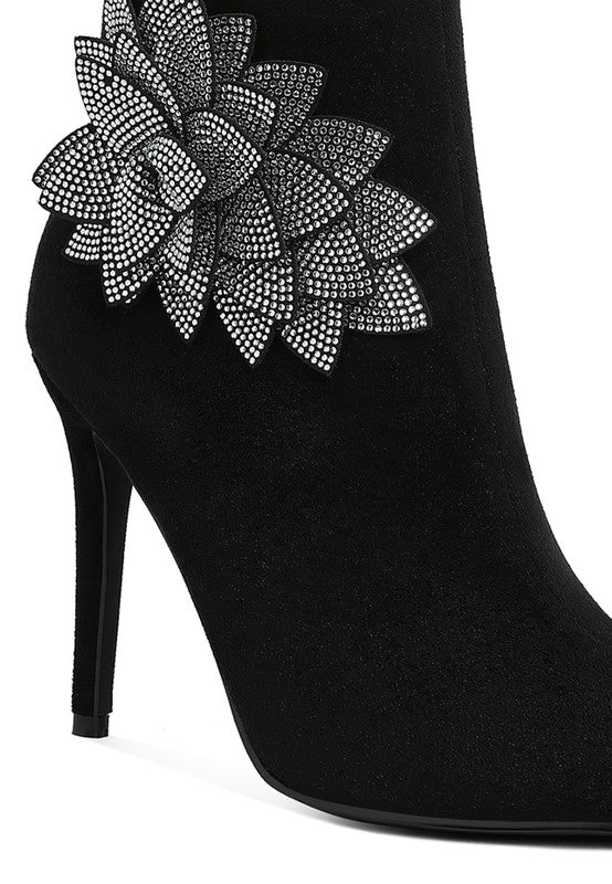 Yarrow Rhinestones Petal Detail Boots - Tigbul's Variety Fashion Shop