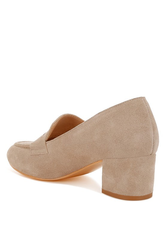 Astra Block Heel Genuine Suede Loafers - Tigbul's Variety Fashion Shop