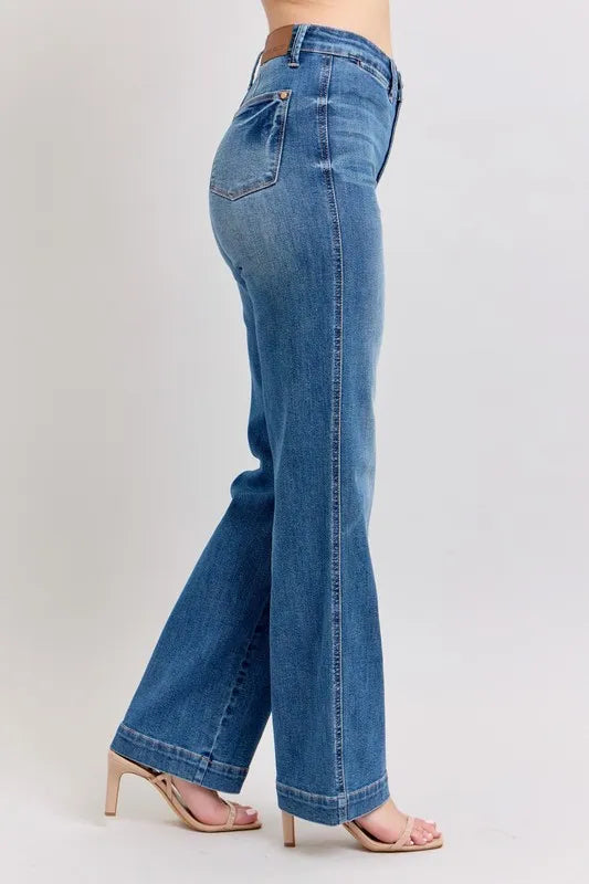 Judy Blue Full Size High Waist Contrast Thread Straight Plus Size - Tigbul's Variety Fashion Shop