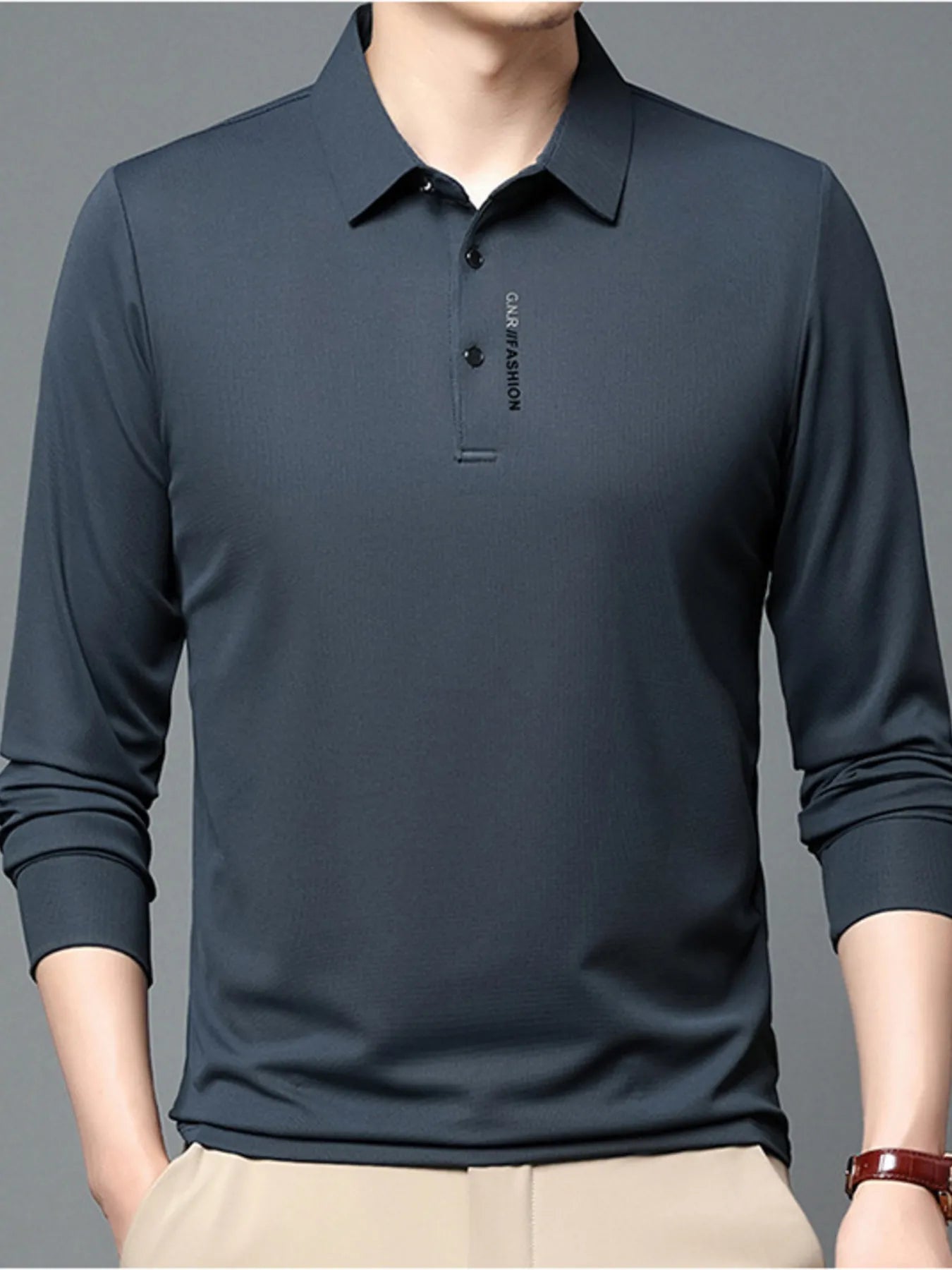 Men's Plus Size Long Sleeve Casual Polo with Classic Collar - Tigbul's Variety Fashion Shop