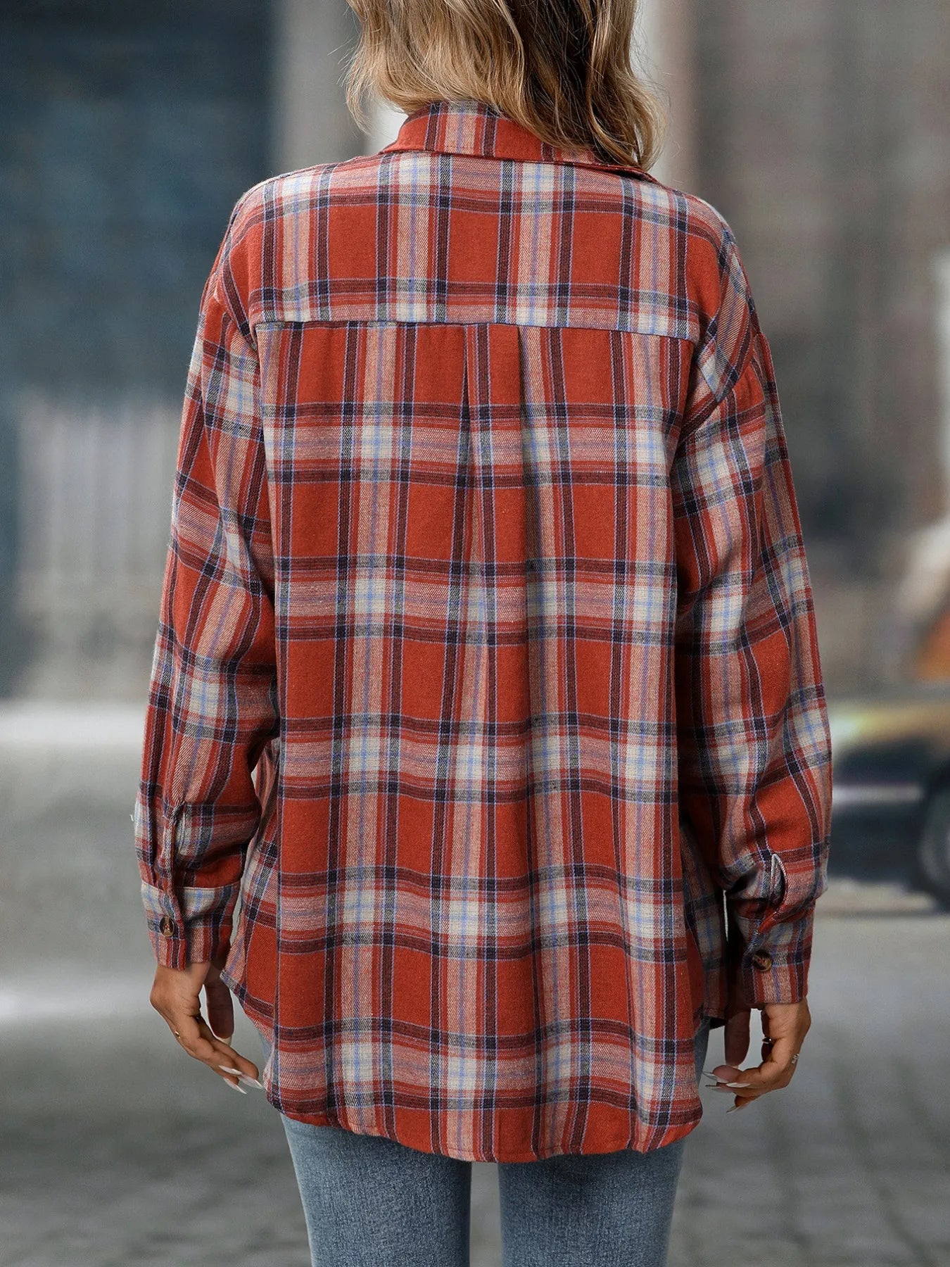 Plaid Button-Down Oversized Shirt - Tigbul's Variety Fashion Shop
