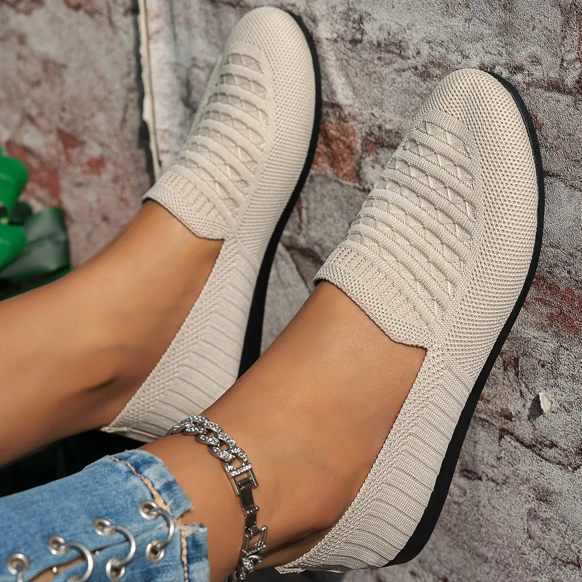Breathable Knit Slip-On Loafers - Tigbul's Variety Fashion Shop