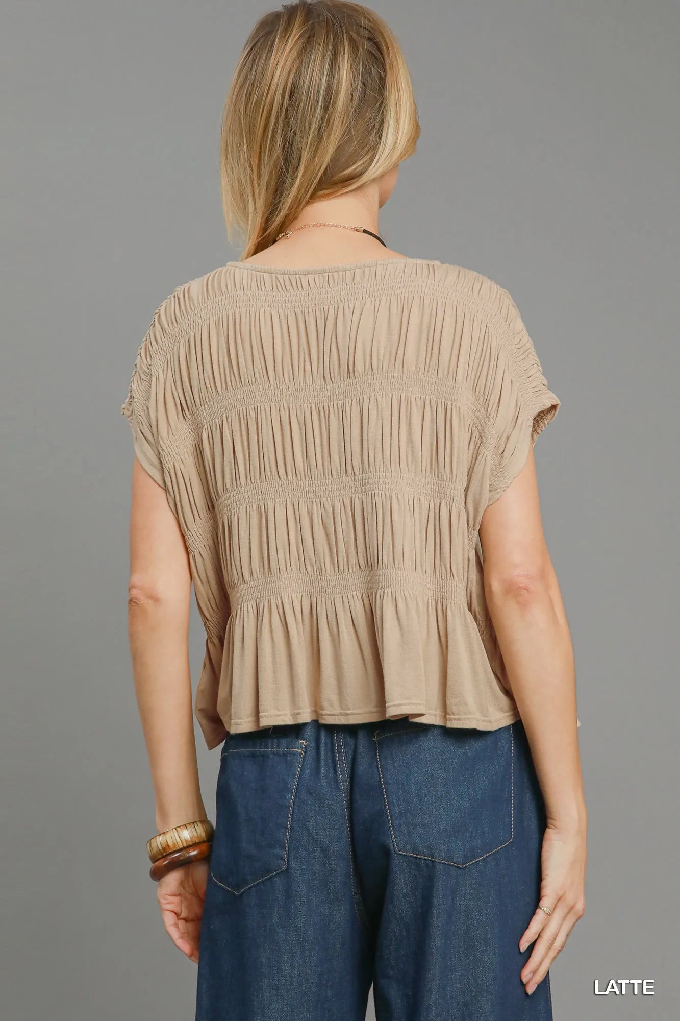 Umgee Short Sleeve Knit Smocked Top - Tigbul's Variety Fashion Shop