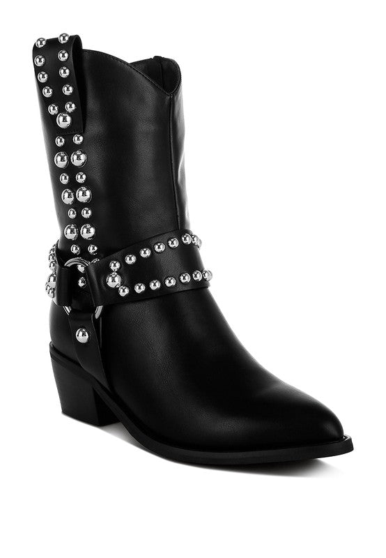 Altair Studded Harness Detail Boots - Tigbul's Variety Fashion Shop