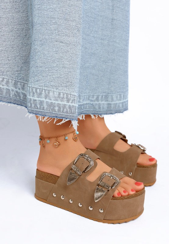 Zaphod Faux Leather Flatform Platform Slip On Sandals - Tigbul's Variety Fashion Shop