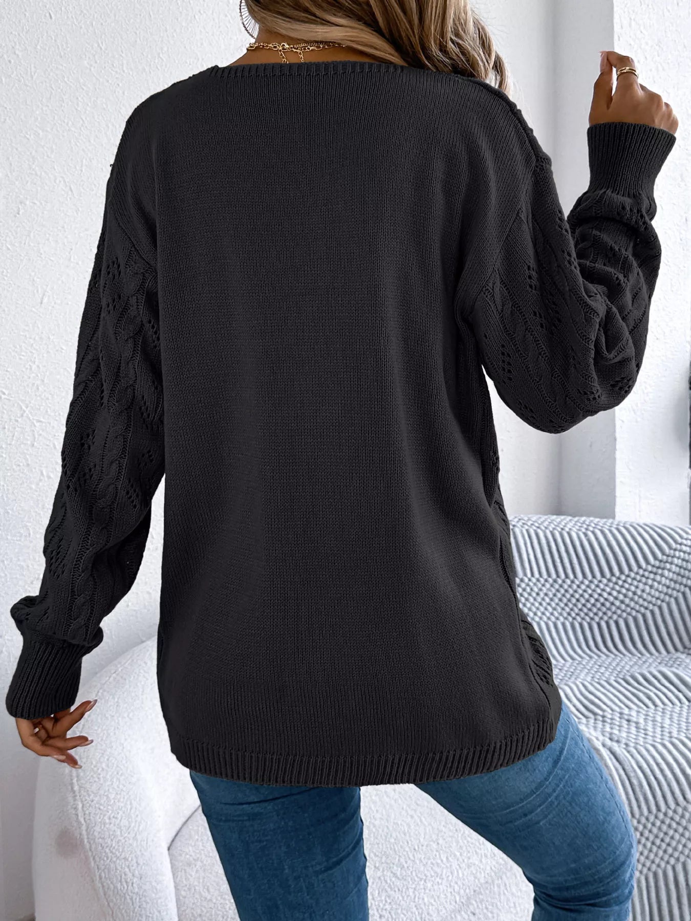 Openwork Open Front Long Sleeve Cardigan - Tigbul's Variety Fashion Shop