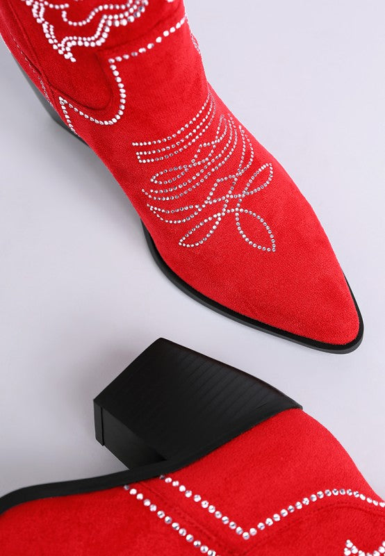 Latafa Rhinestones Embellished Cowboy Boots - Tigbul's Variety Fashion Shop