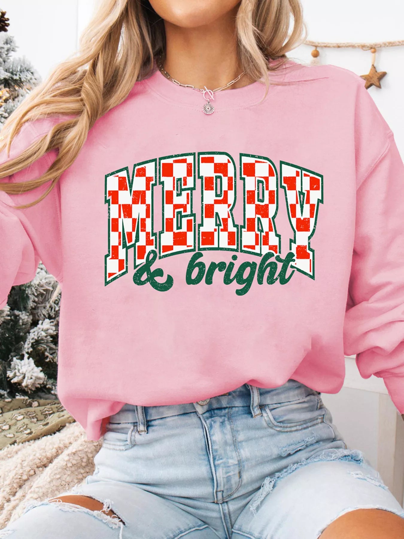 MERRY & Bright Graphic Christmas Long Sleeve Sweatshirt - Tigbul's Variety Fashion Shop