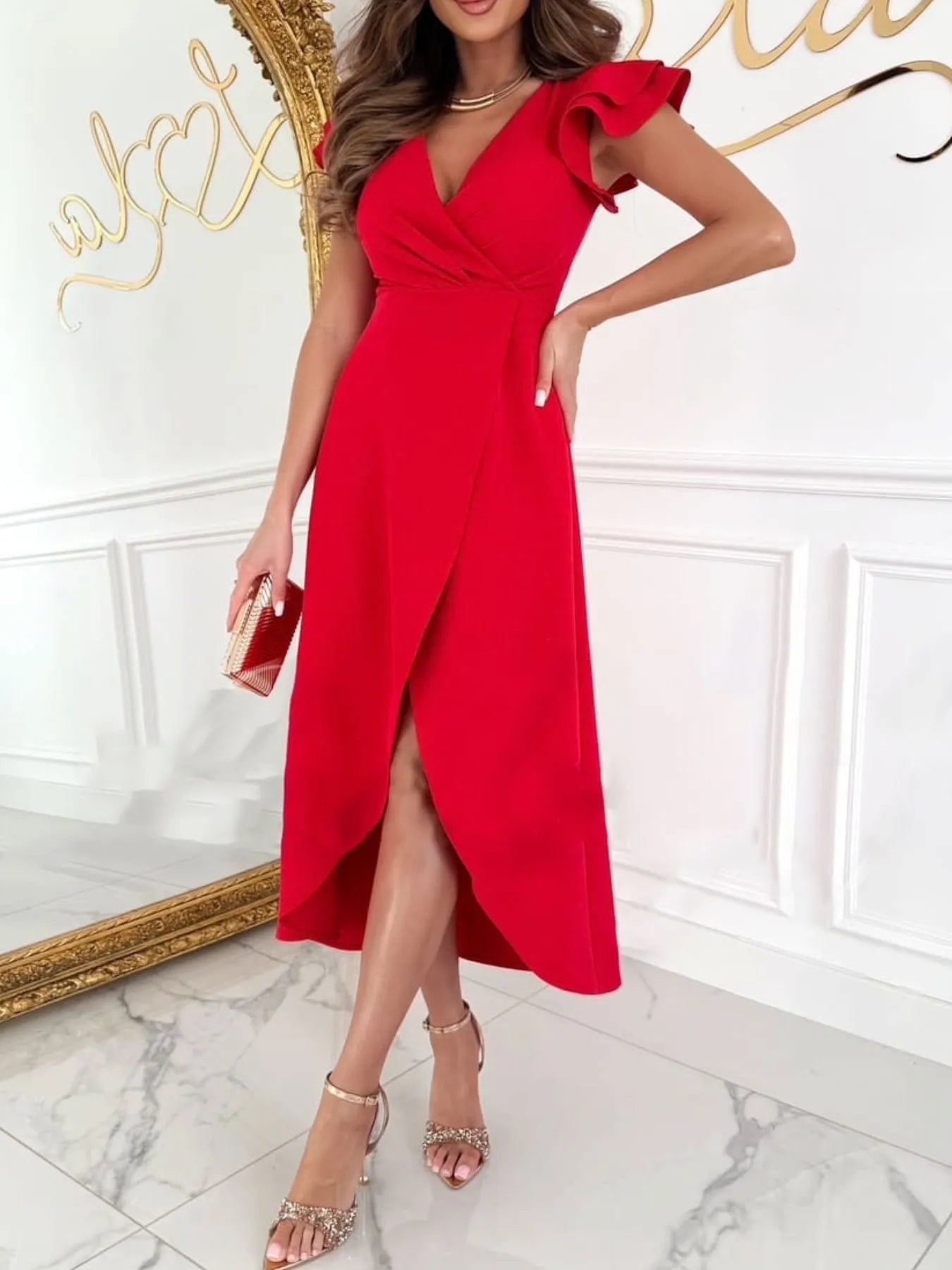Surplice Ruffled Cap Sleeve Dress - Tigbul's Variety Fashion Shop