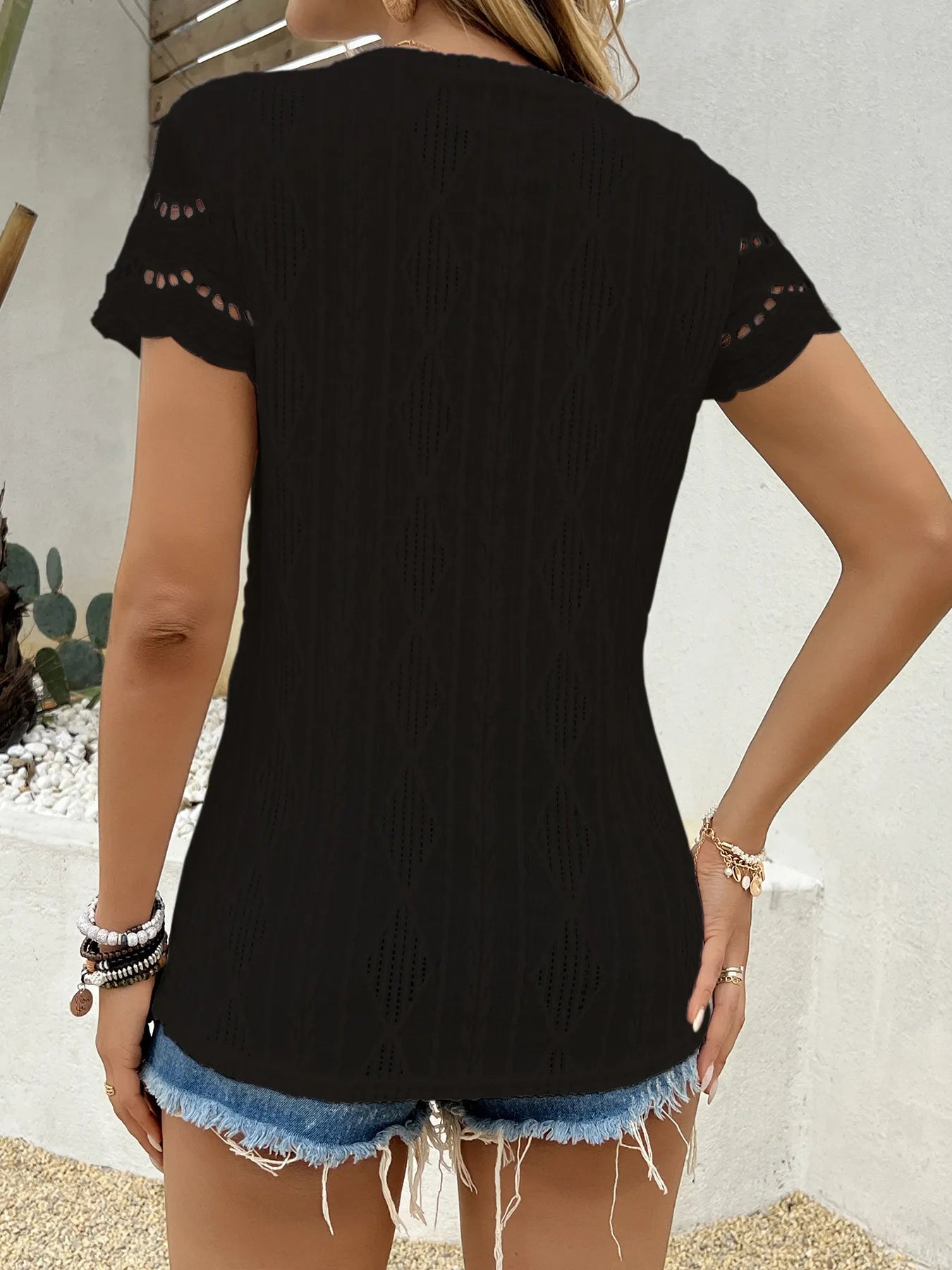 Crochet Lace Short Sleeve T-Shirt - Tigbul's Variety Fashion Shop