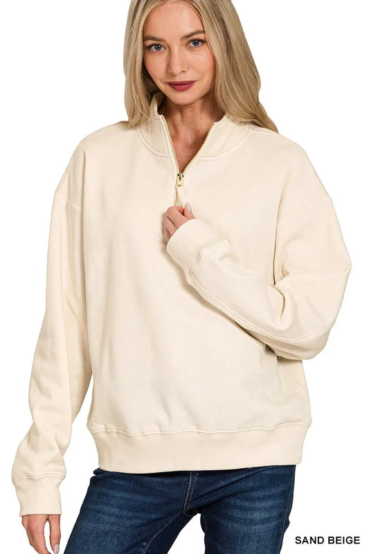 Zenana Fleece Half Zip Sweatshirt - Tigbul's Variety Fashion Shop