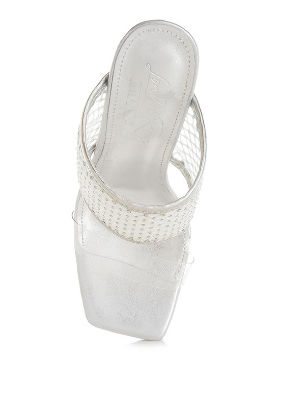 Salween Clear Embellished Square Toe Heels - Tigbul's Variety Fashion Shop