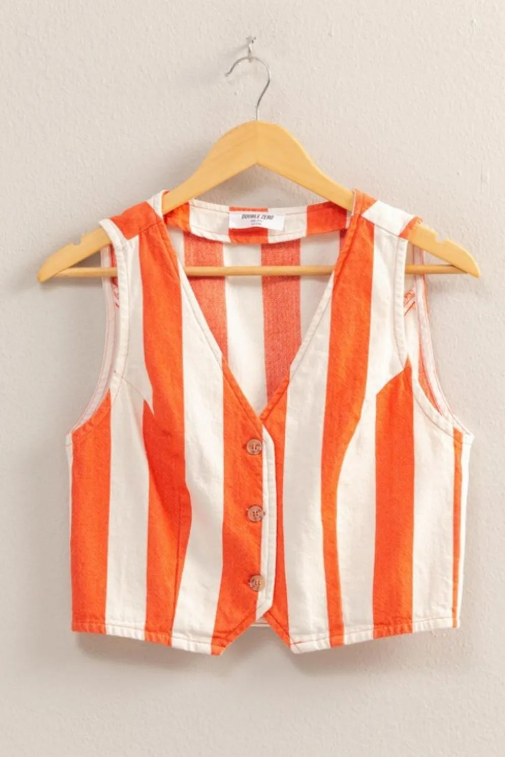Woven Striped V-Neck Button Down Vest - Tigbul's Variety Fashion Shop
