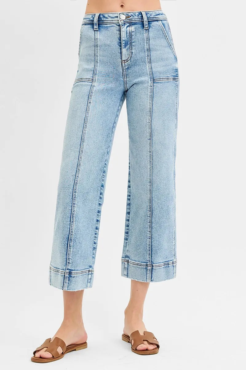RISEN Full Size High Rise Crop Wide Front Seam Detailed Jeans Plus Size - Tigbul's Variety Fashion Shop