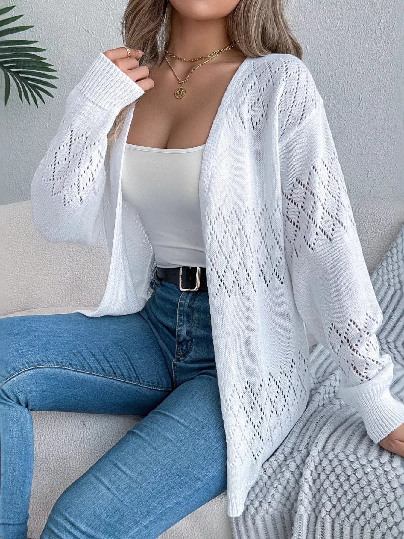 Openwork Open Front Long Sleeve Cardigan - Tigbul's Variety Fashion Shop