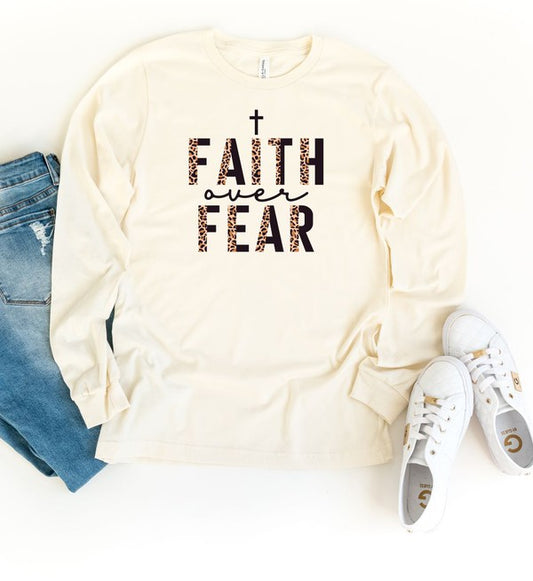 Faith Over Fear Leopard Long Sleeve Tee - Tigbul's Variety Fashion Shop