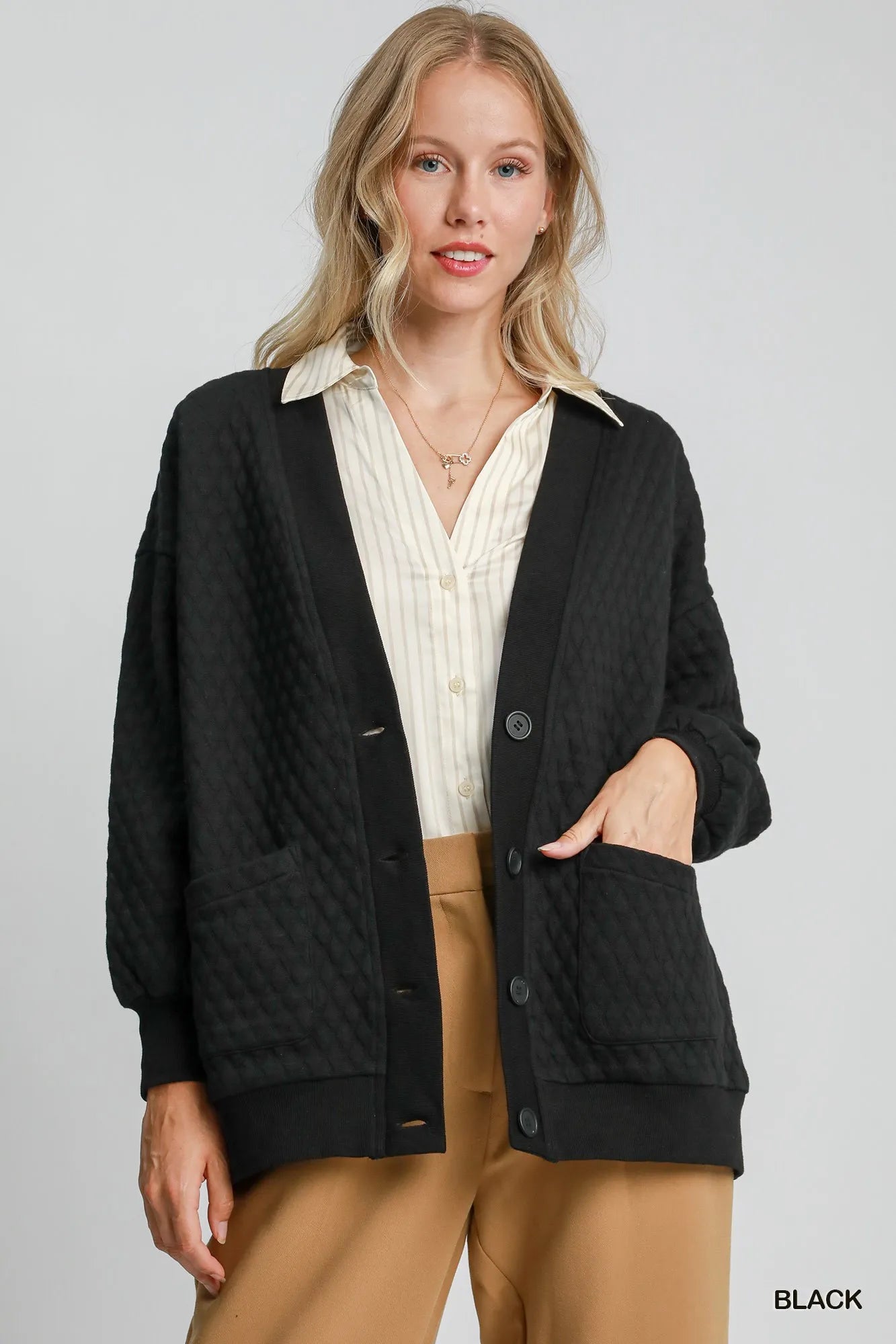 Umgee Button-Up Jacquard Cardigan - Tigbul's Variety Fashion Shop