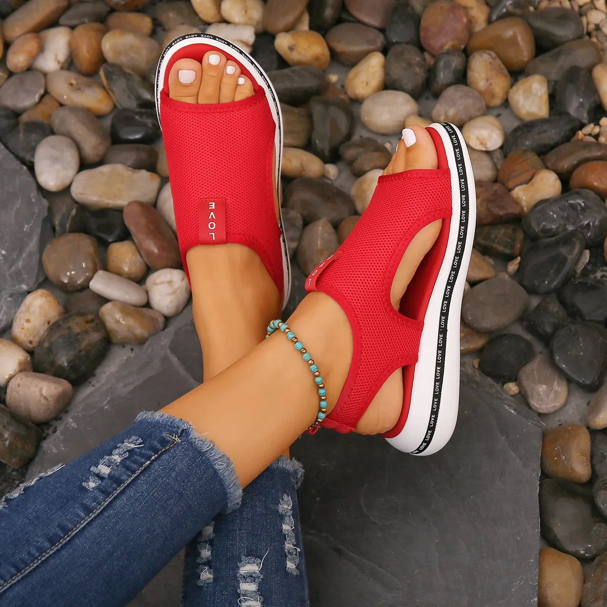 Mesh Open Toe Platform Sandals - Tigbul's Variety Fashion Shop