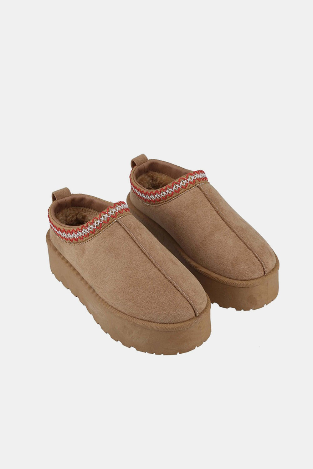 Platform Embroidered Trim Slip-On Boots - Tigbul's Variety Fashion Shop