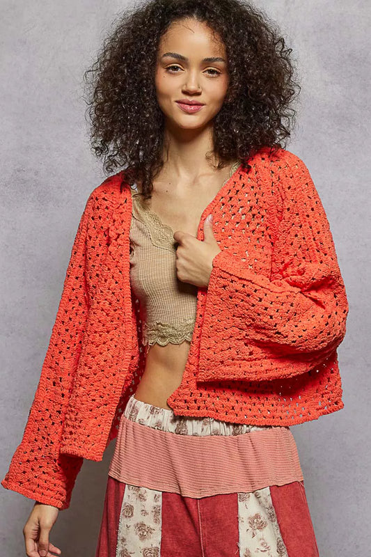 POL Open Front Cardigan with Crochet Patterns - Tigbul's Variety Fashion Shop