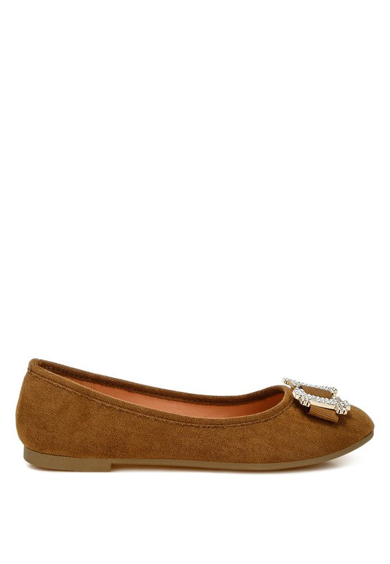 Prajik Rhinestone Buckle Detail Ballerinas - Tigbul's Variety Fashion Shop