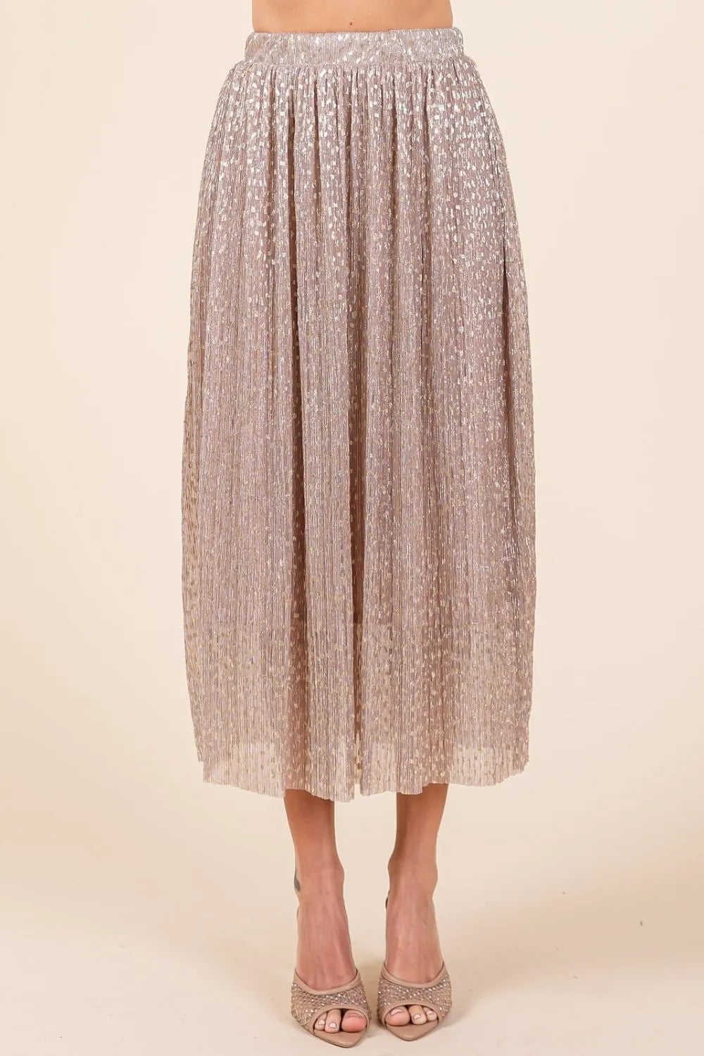 Pink Metallic Glitter Speckle Print Elastic Midi Skirt - Tigbul's Variety Fashion Shop