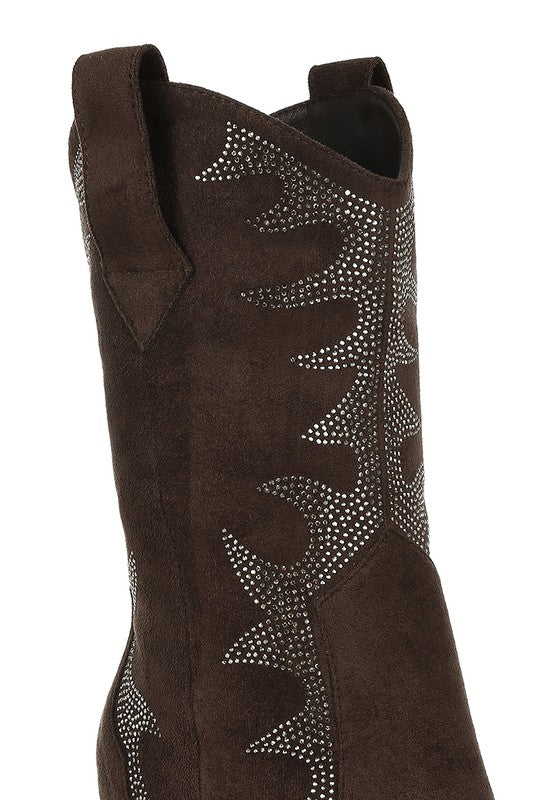 Rambler Rhinestones Embellished Calf Boots - Tigbul's Variety Fashion Shop