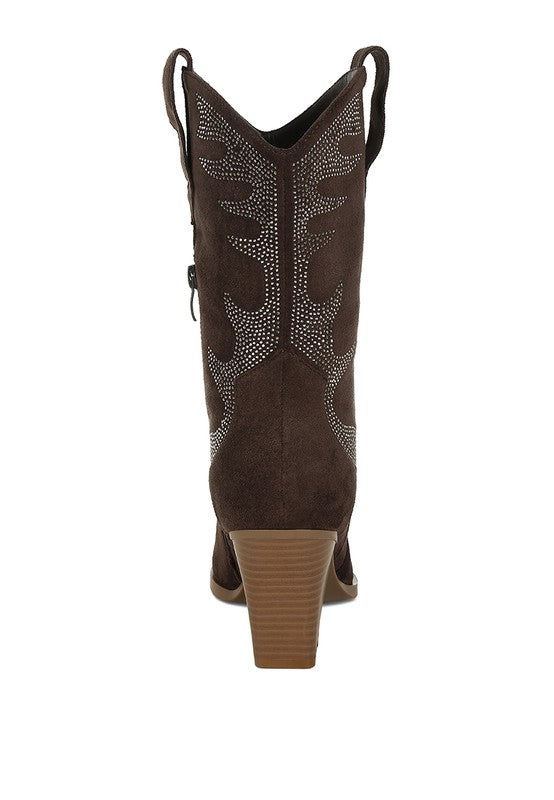Rambler Rhinestones Embellished Calf Boots - Tigbul's Variety Fashion Shop