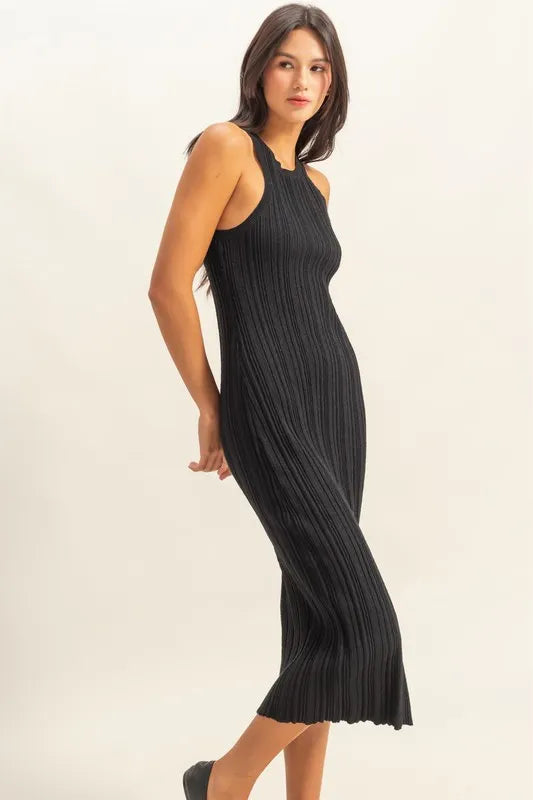 Black Round Neck Bodycon Ribbed Knit Dress - Tigbul's Variety Fashion Shop
