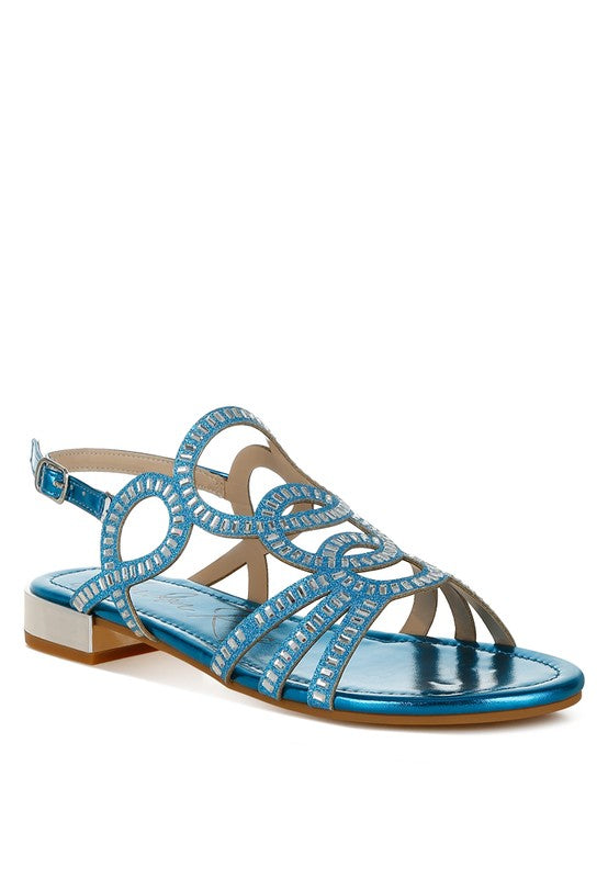 Jisters Cut Out Detail Rhinestone Flat Sandals - Tigbul's Variety Fashion Shop