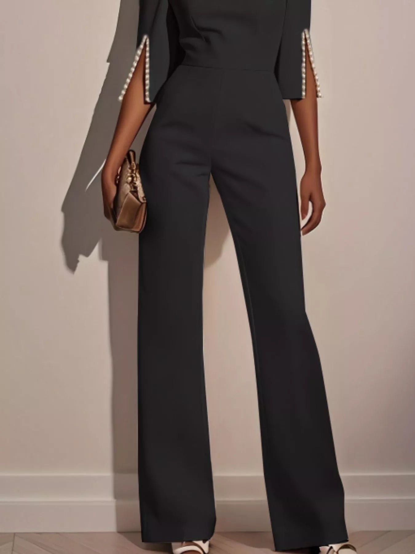 Wide-Leg Jumpsuit with Slit Sleeve - Tigbul's Variety Fashion Shop