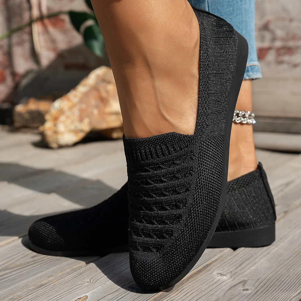 Breathable Knit Slip-On Loafers - Tigbul's Variety Fashion Shop