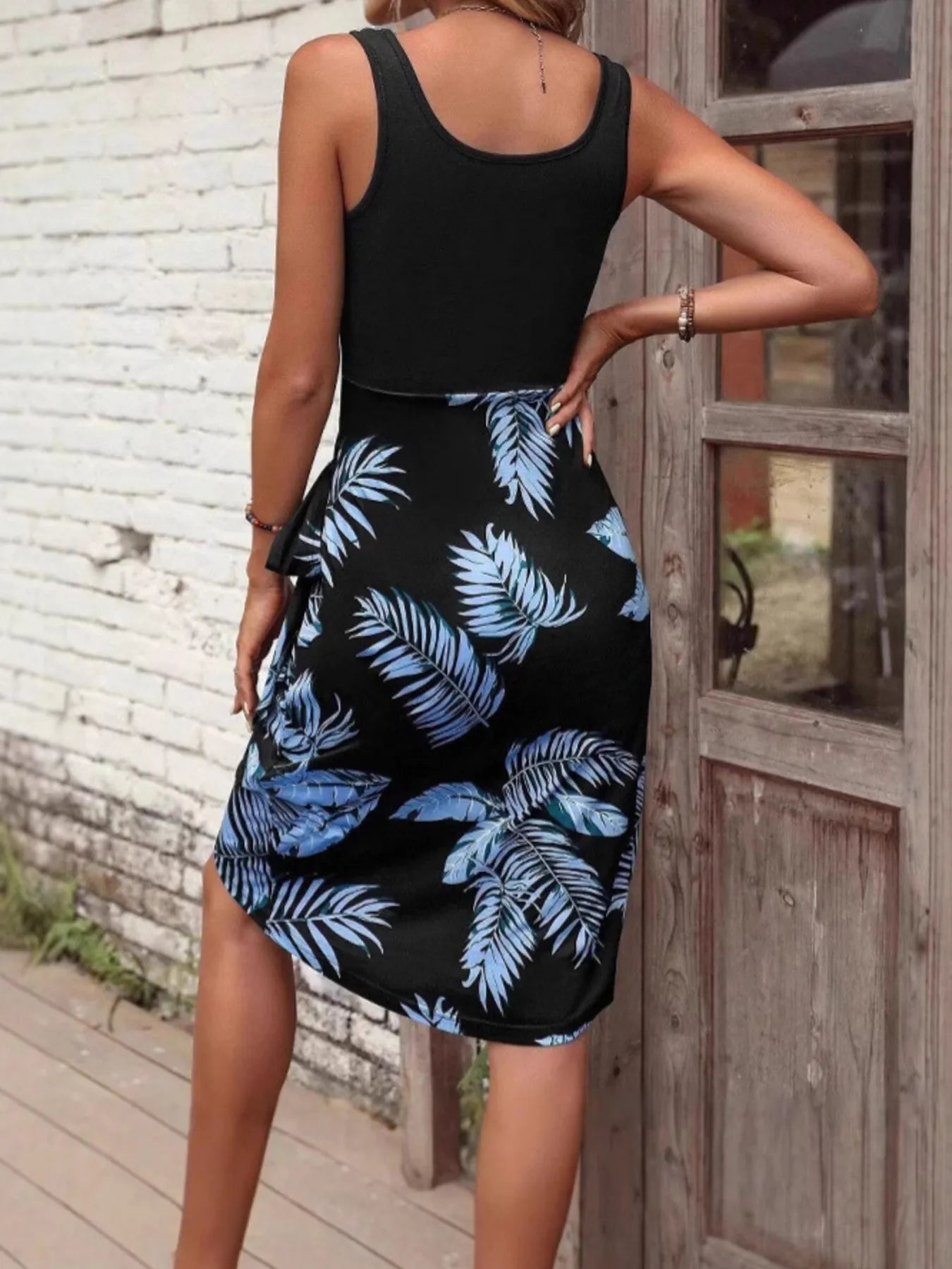 Tropical Print Scoop Neck Tank Dress - Tigbul's Variety Fashion Shop