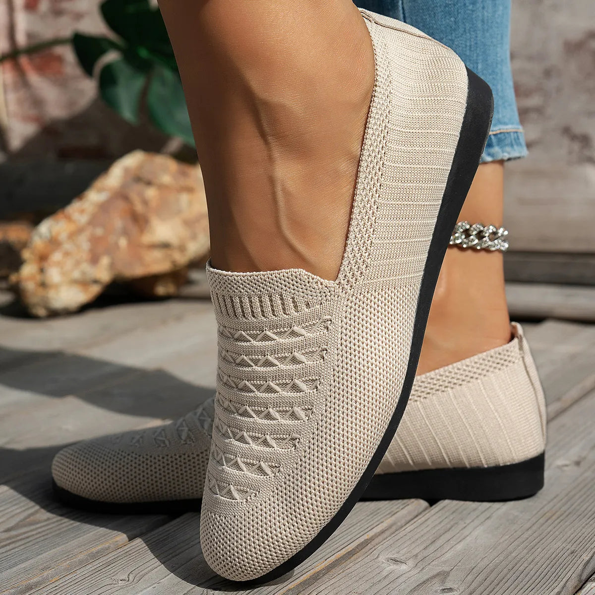 Breathable Knit Slip-On Loafers - Tigbul's Variety Fashion Shop