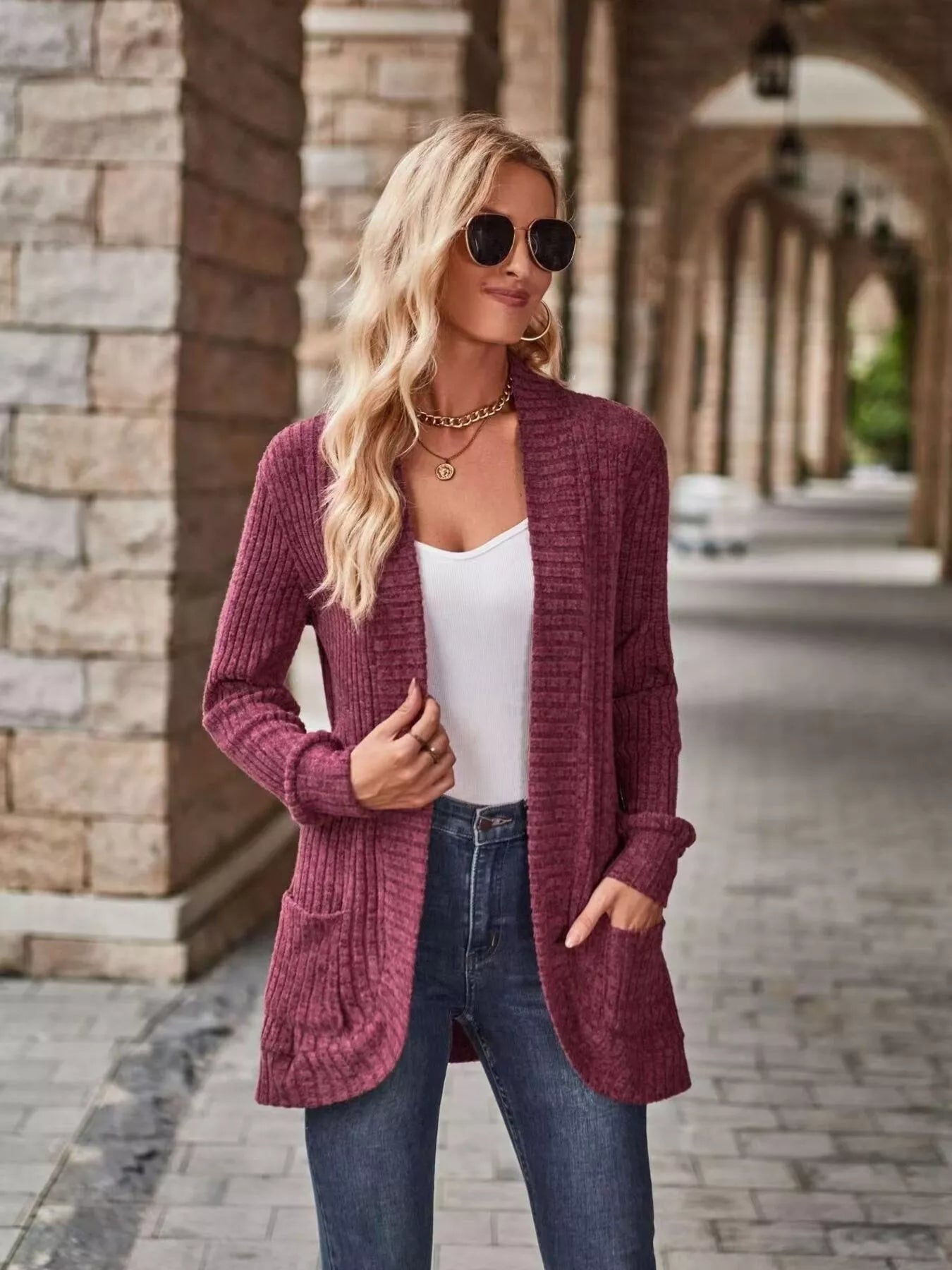 Open Front Ribbed Knit Cardigan - Tigbul's Variety Fashion Shop