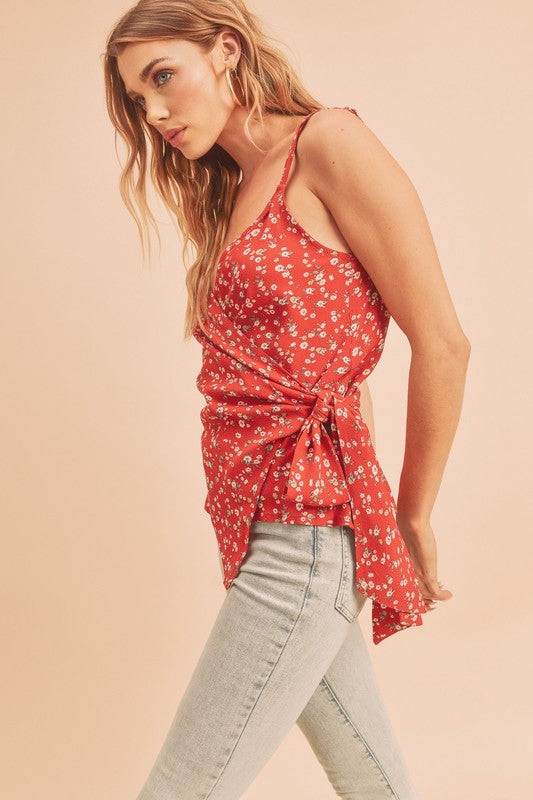 Aemi + Co Ditsy Floral Surplice Adjustable Straps Cami - Tigbul's Variety Fashion Shop