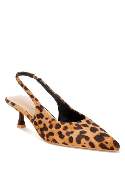 Inana Leopard Print Microfiber Slingback Kitten Heels | Tigbuls