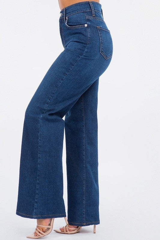 Olivia Wide Leg Jean in Dark Blue - Tigbul's Variety Fashion Shop