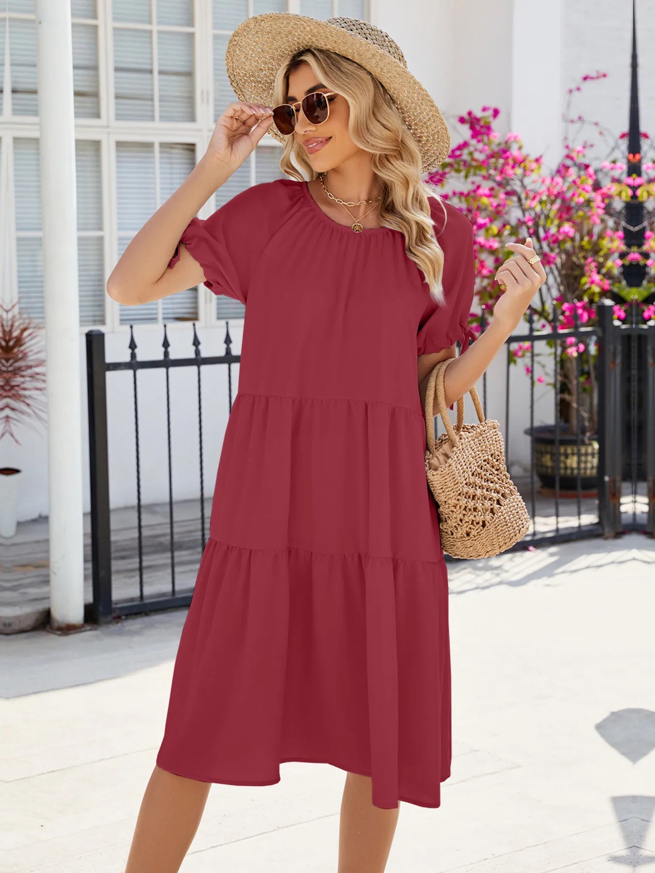 Tiered Round Neck Summer Dress - Tigbul's Variety Fashion Shop