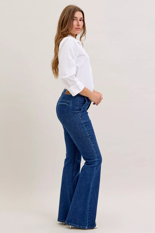 Judy Blue High Waist Flare Jeans with Front Patch Pockets - Tigbul's Variety Fashion Shop