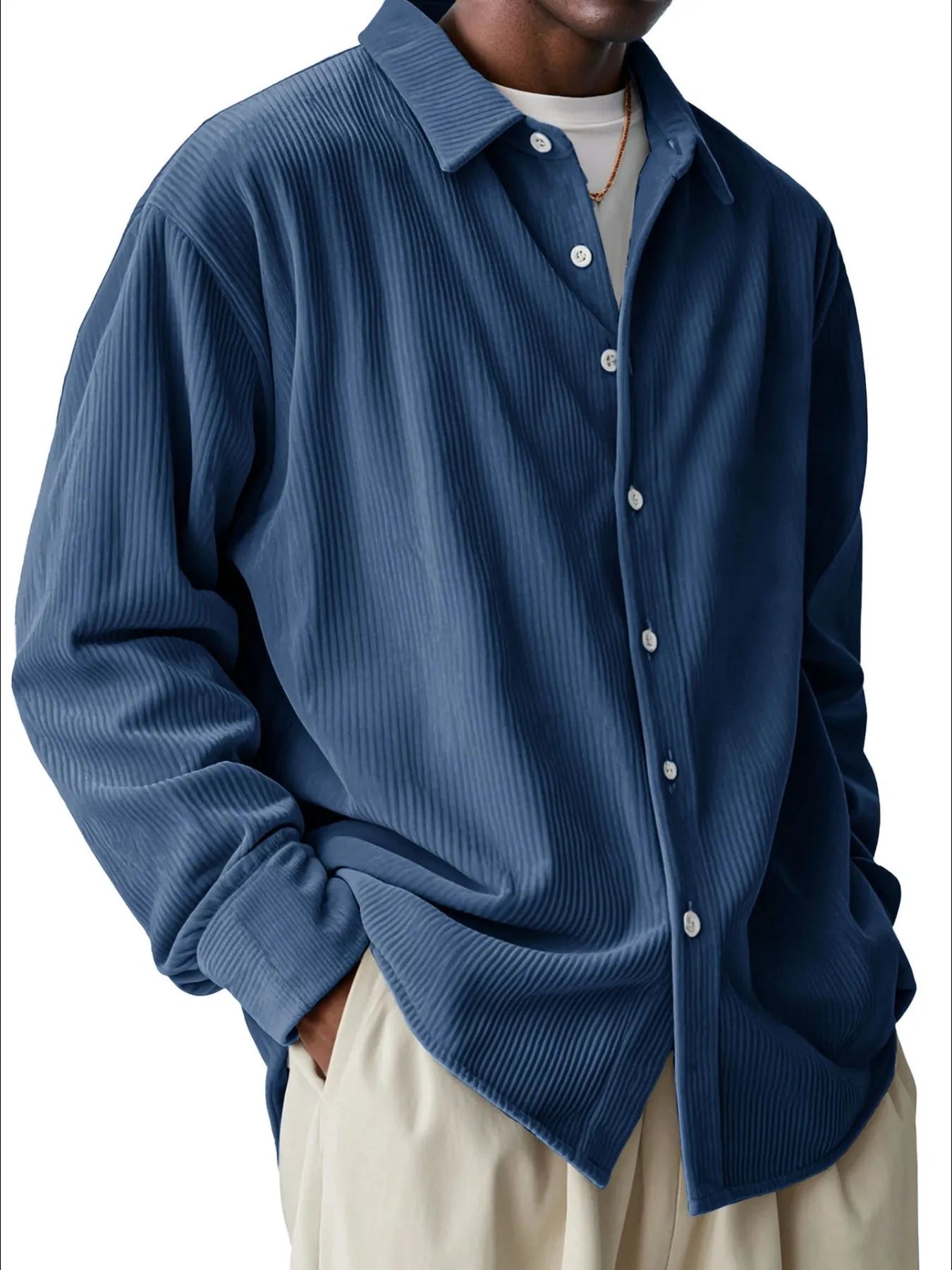 Men's Full Size Textured Button-Down Corduroy Shirt Plus Size - Tigbul's Variety Fashion Shop