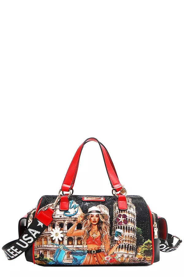 Nicole Lee USA Martha Travels Italy Wide Handbag with Rhinestones - Tigbul's Variety Fashion Shop