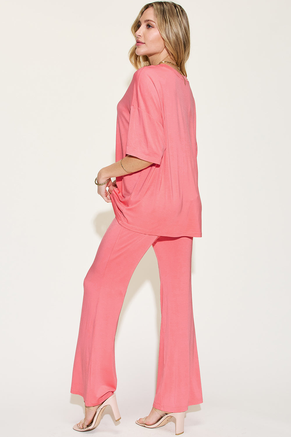 Bamboo Drop Shoulder T-Shirt and Flare Pants Set - Tigbul's Variety Fashion Shop