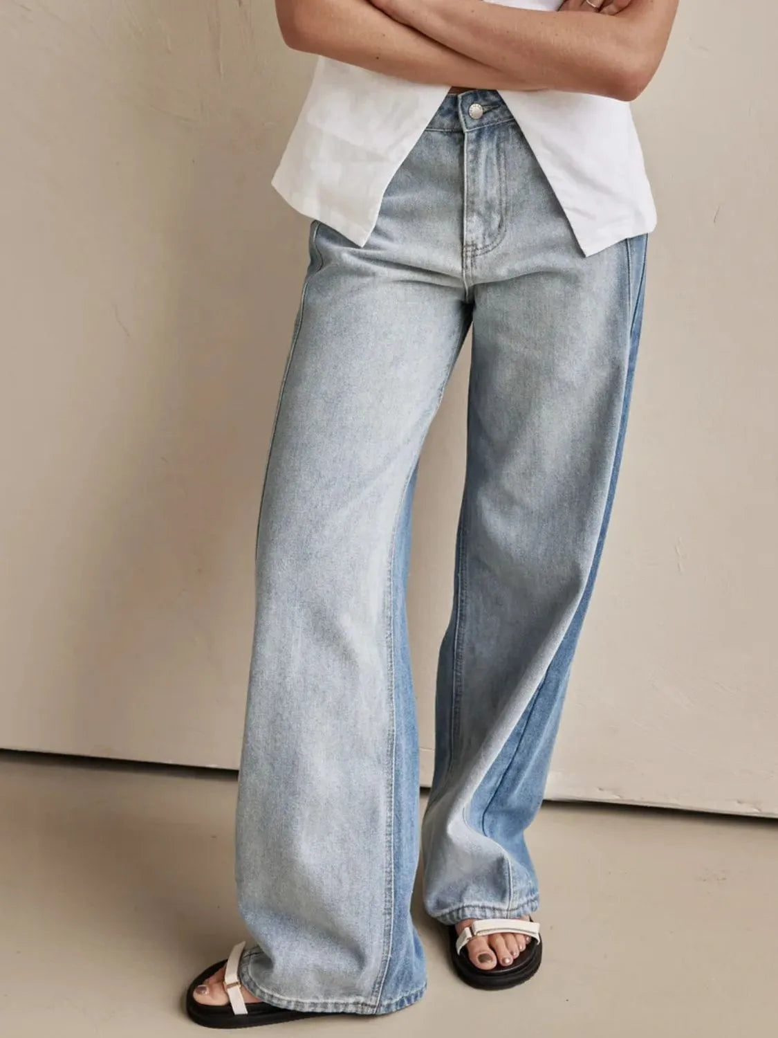 Blue Wide Leg Jeans with Pockets - Tigbul's Variety Fashion Shop