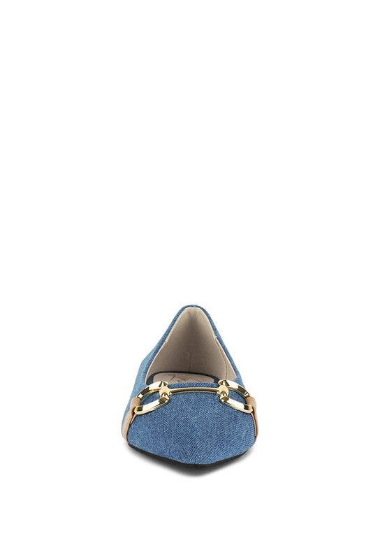 Cressida Denim Horsebit Detail Ballet Flats - Tigbul's Variety Fashion Shop