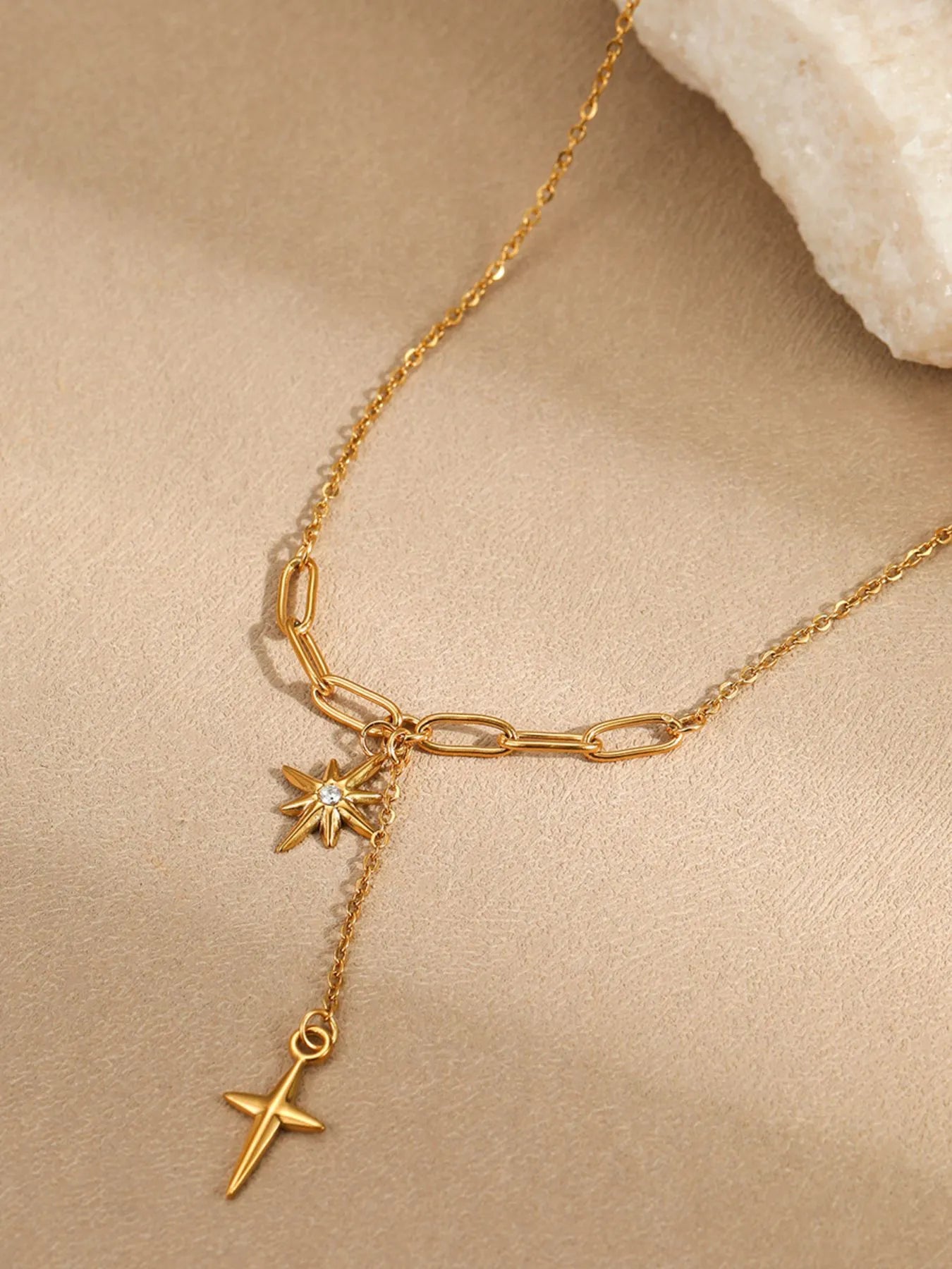 18K Gold-Plated Star Cross Pendant Necklace - Tigbul's Variety Fashion Shop