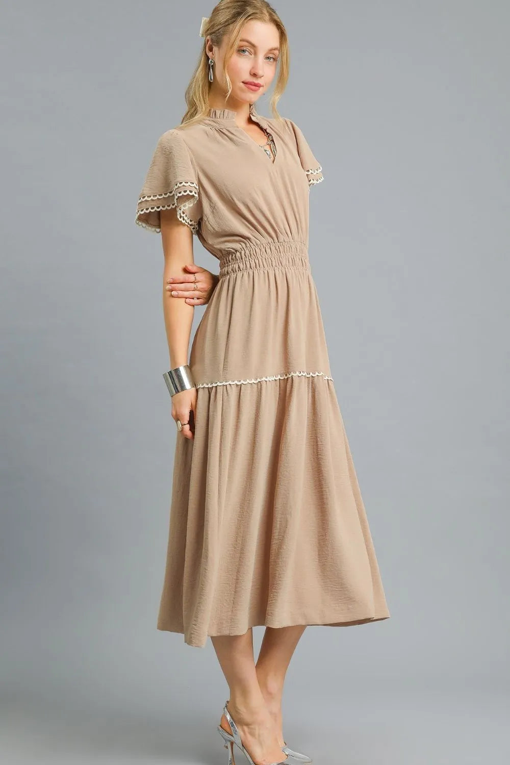 Umgee Tiered Flutter Sleeve Midi Dress - Tigbul's Variety Fashion Shop